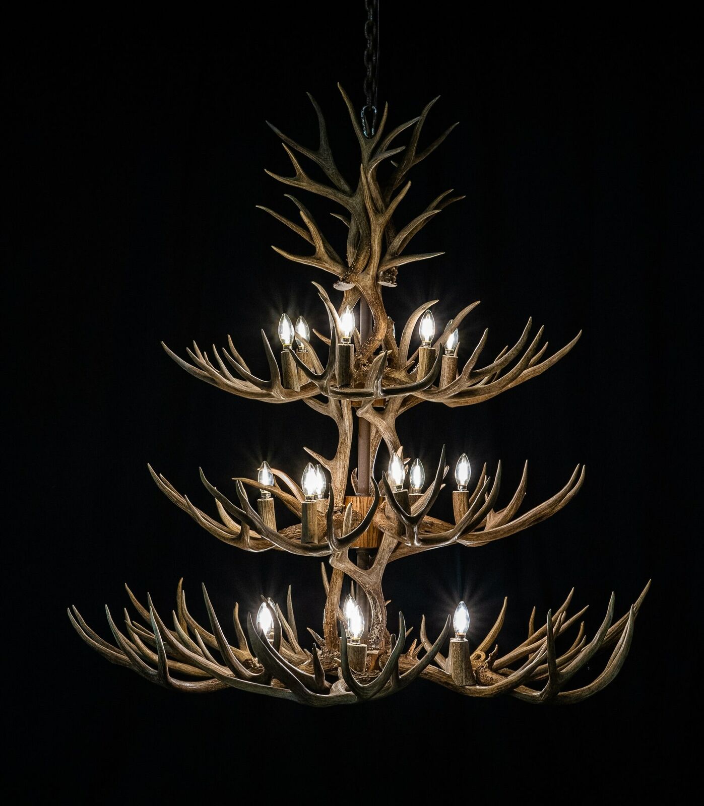 36 Antler, 18 Light 3 Tier Chandelier, Cascading Mule Deer Antler | Rustic