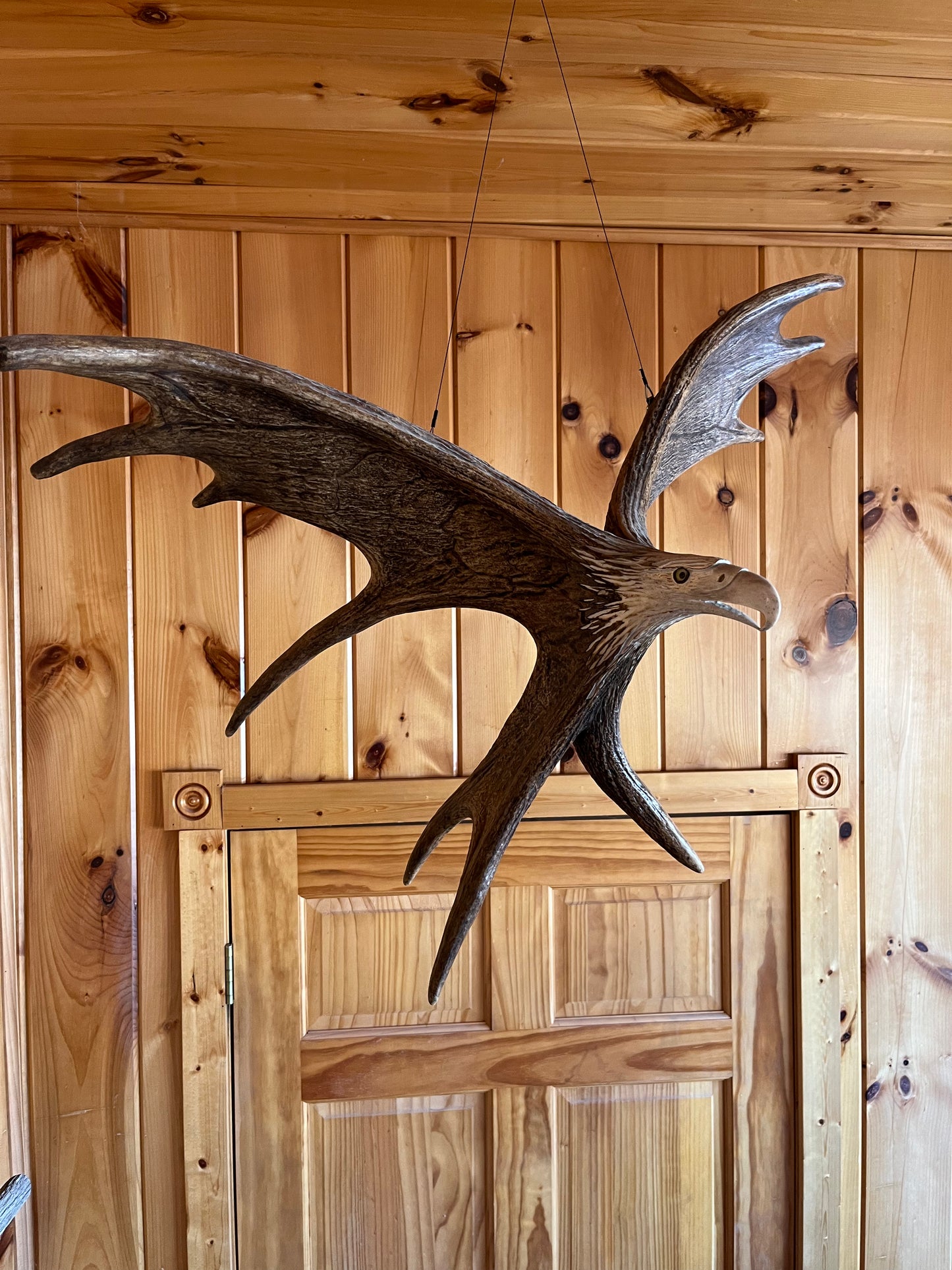 Moose Antler hanging eagle carving