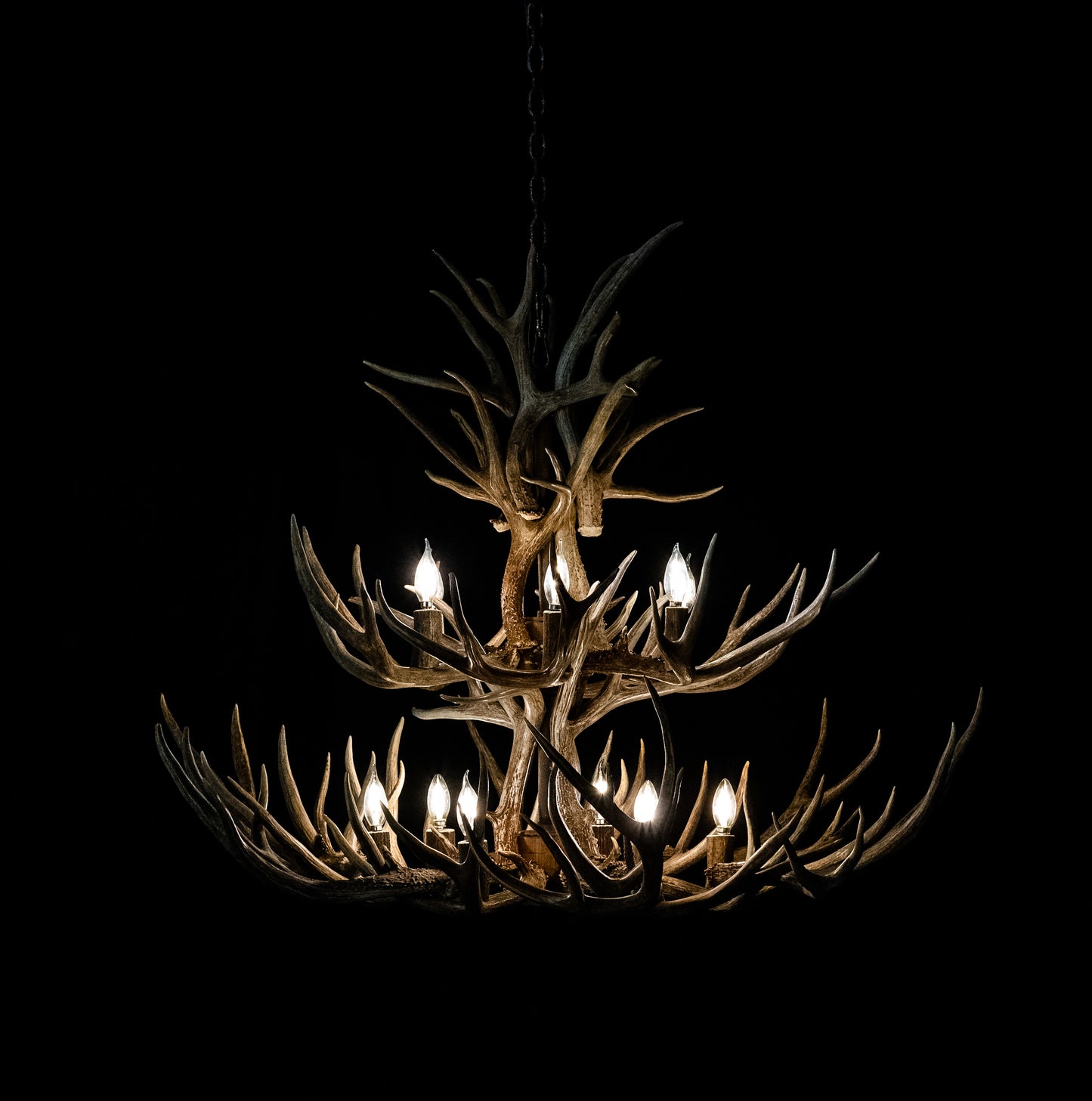 27 Antler 12 Light Mule Deer 2 Tier Chandelier
