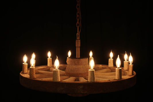 12 Light Large Antique Wagon Wheel Chandelier