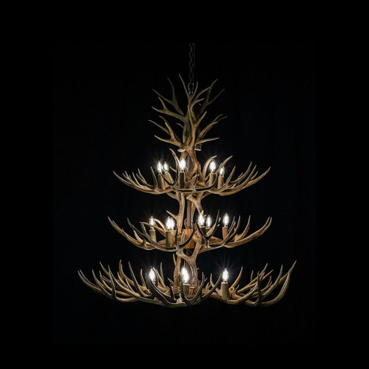 36 Antler, 18 Light 3 Tier Chandelier, Cascading Mule Deer Antler | Rustic