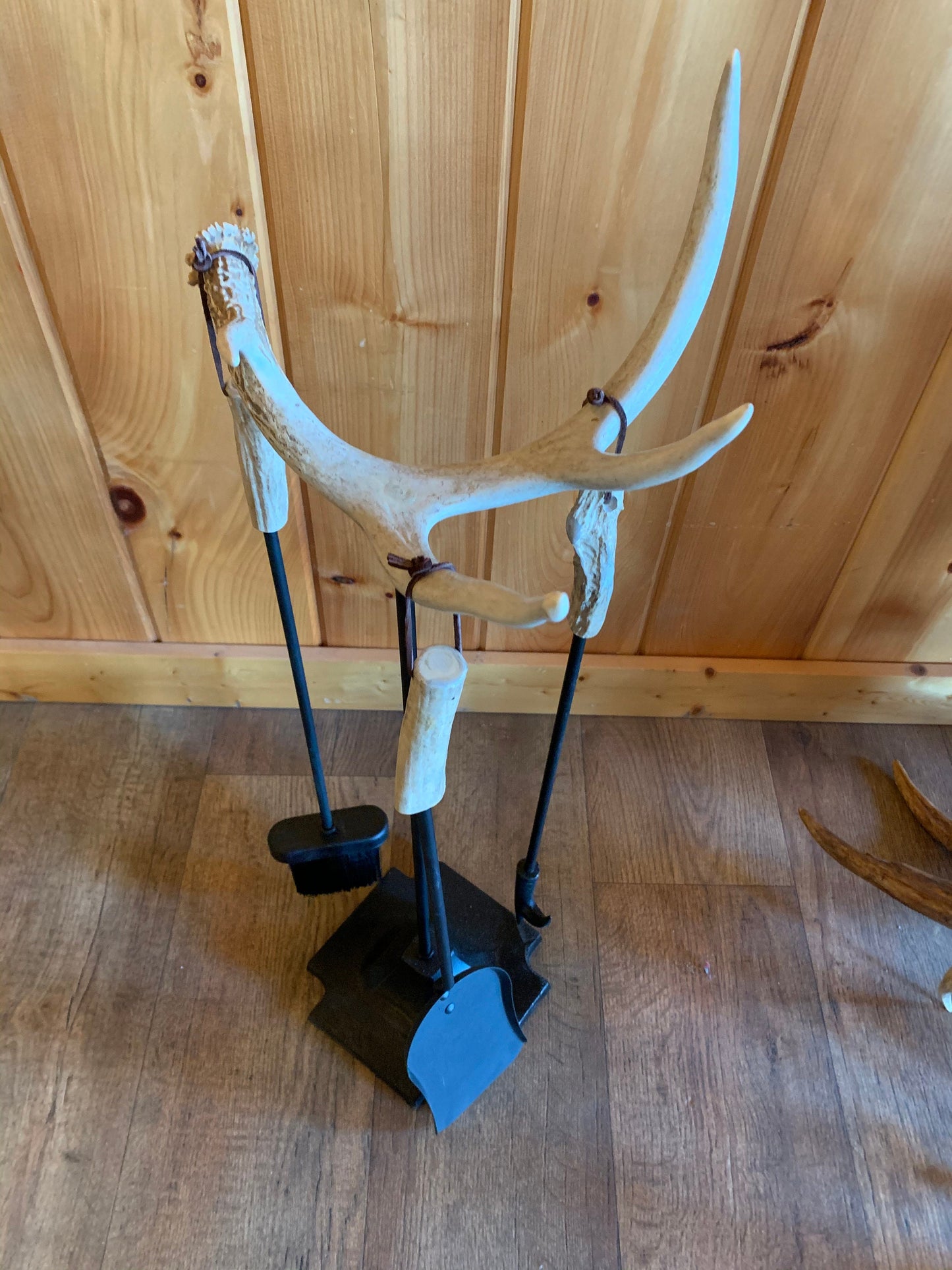 Whitetail Deer Antler Fireplace Tool Set - Includes Three Fireplace Tools: Poker, Brush, and Shovel - Each With Real Antler Handles (Custom)