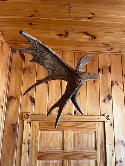 Moose Antler hanging eagle carving