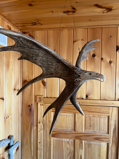 Moose Antler hanging eagle carving