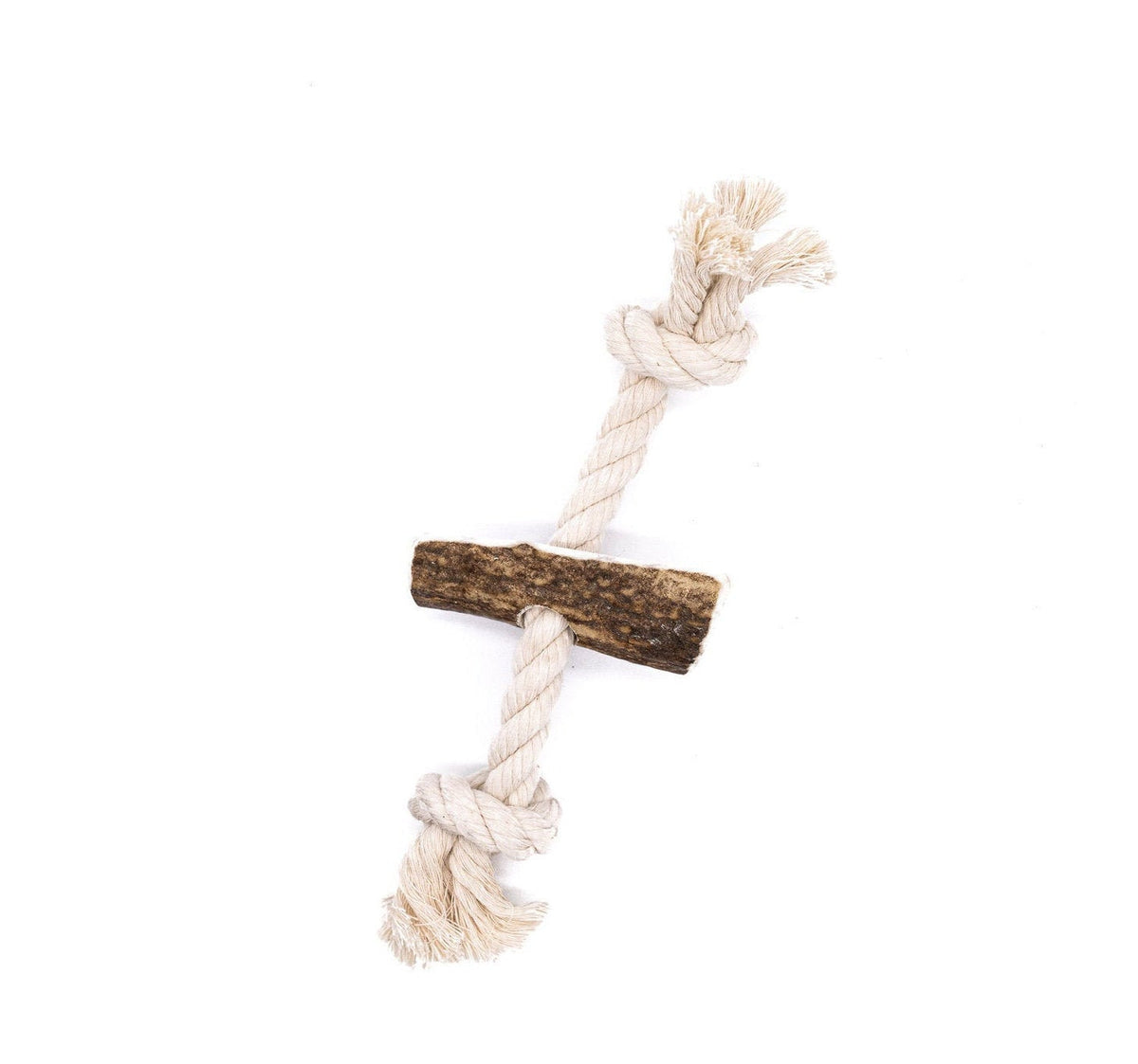 Dog Rope Toy with Split Elk Antler for Medium Dogs - Play Tug-of-War with your Aggressive Chewer Pup - Tough 2-Knot Rope Toy