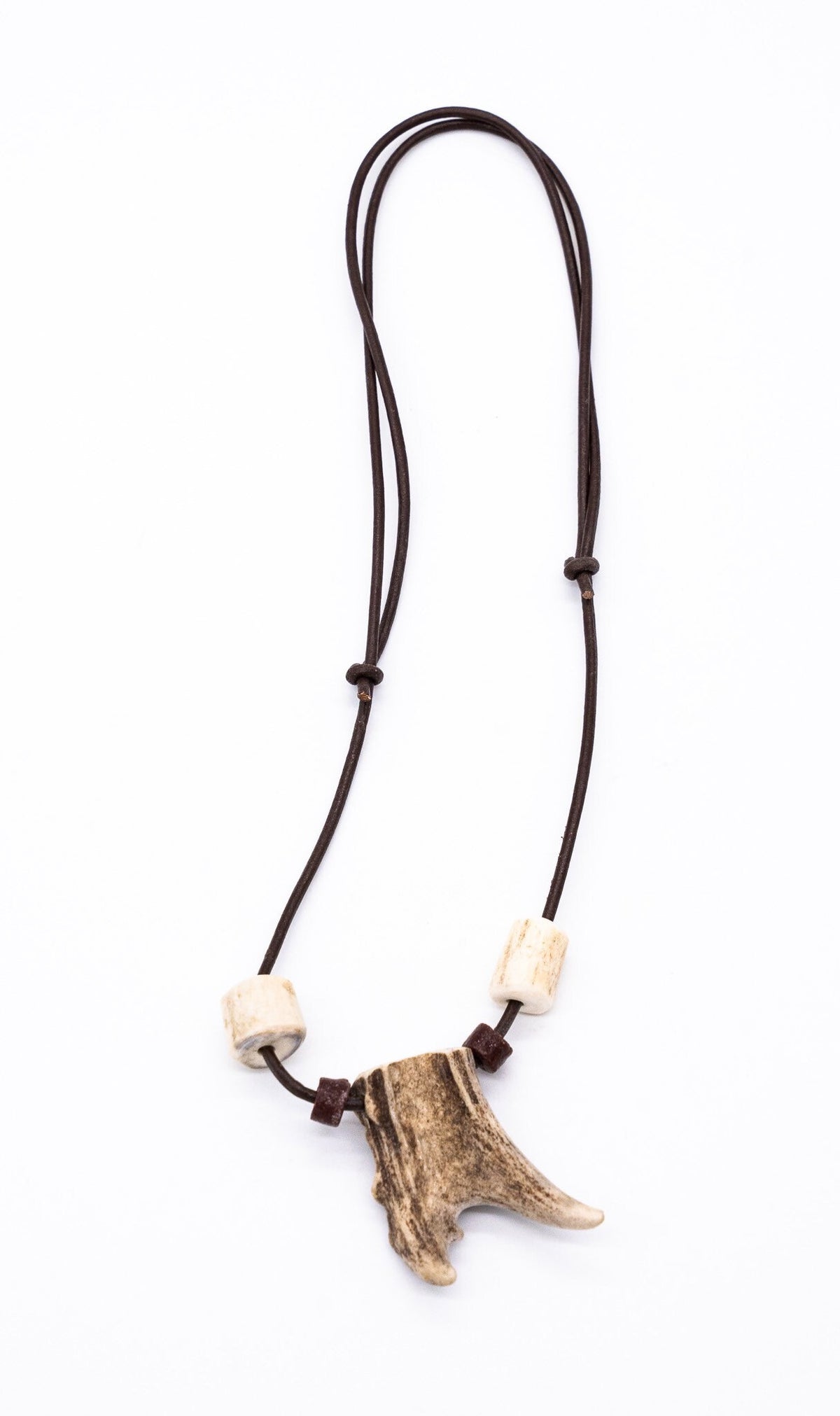 Deer Antler Fork Chain necklace w/ Leather and Antler Beads