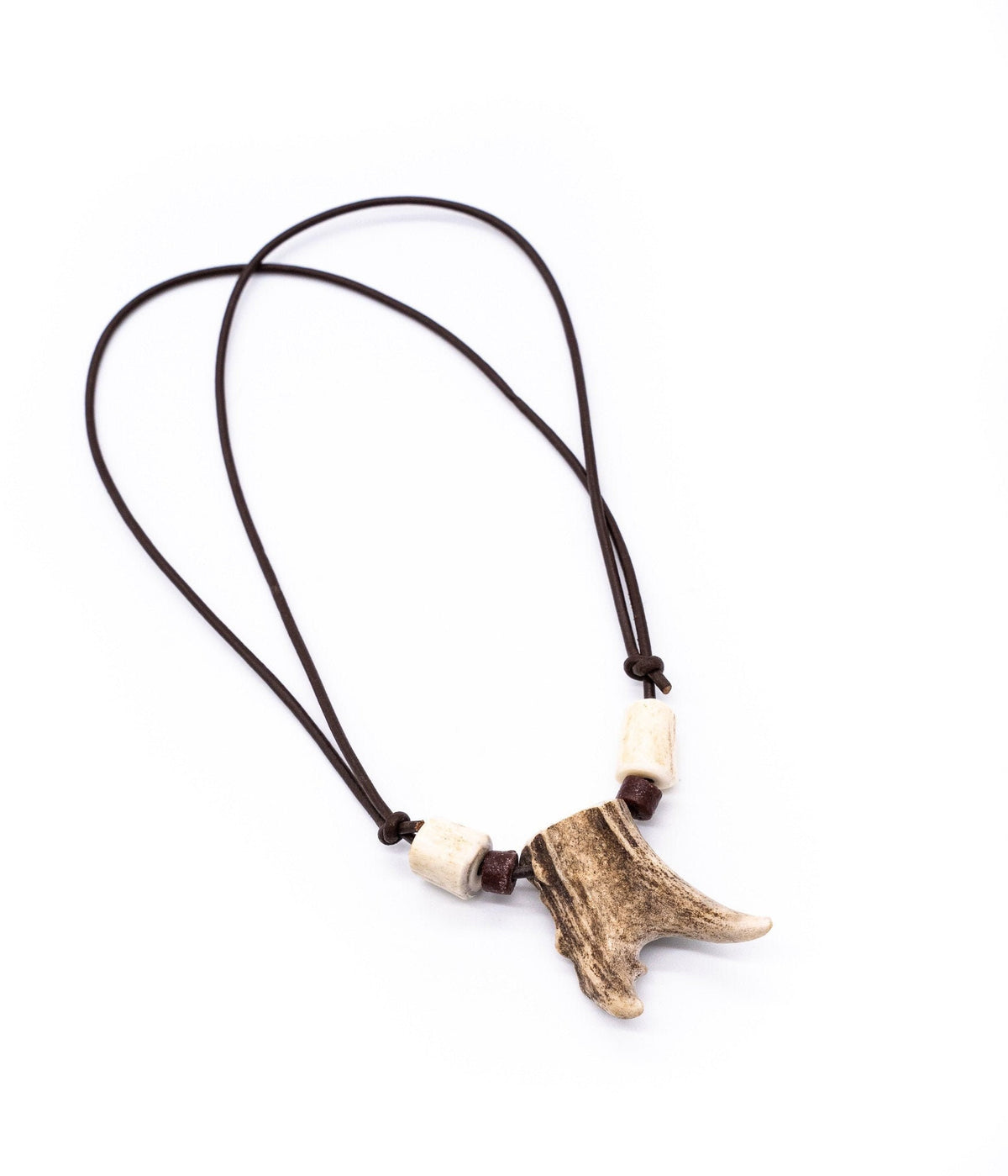 Deer Antler Fork Chain necklace w/ Leather and Antler Beads