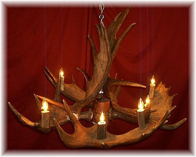 6 Antler, 8 Light Medium Moose Chandelier