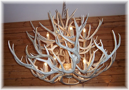 34 Antler, 16 Light Large Two Tier Mule Deer Antler Chandelier