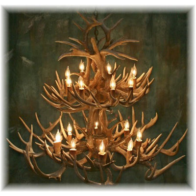 34 Antler, 16 Light Deluxe Two Tier Whitetail Antler Chandelier