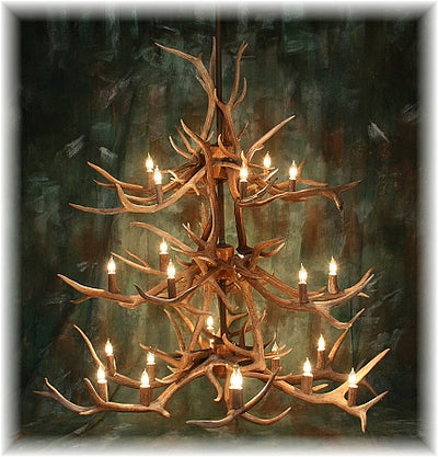 27 Antler, 24 Light Elk Antler 3 Tier Chandelier