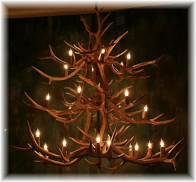 27 Antler, 24 Light Elk Antler 3 Tier Chandelier