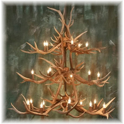 27 Antler, 24 Light Elk Antler 3 Tier Chandelier