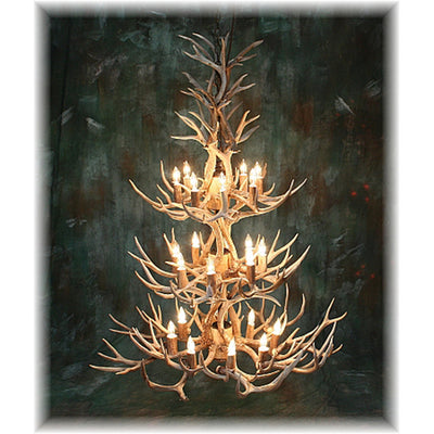 52 Antler, 24 Light Three Tier Mule Deer Antler Chandelier