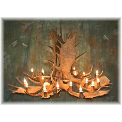 9 Antler, 18 Light Trophy Moose Chandelier with down light