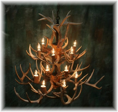 24 Antler, 12 Light Two Tier Whitetail Antler Chandelier