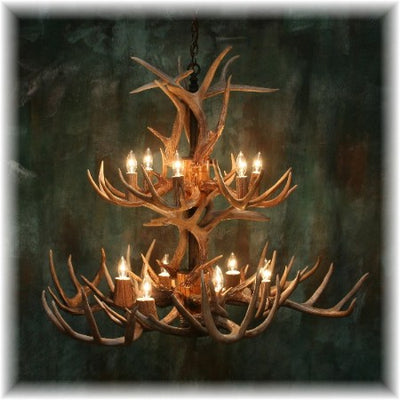 24 Antler, 12 Light Two Tier Whitetail Antler Chandelier