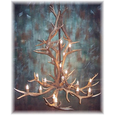 12 Antler, 18 Light Medium Elk Antler Cascading Chandelier