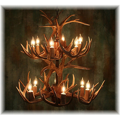 18 Antler, 12 Light Small Two Tier Whitetail Antler Chandelier