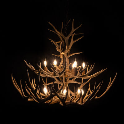 27 Antler 12 Light Mule Deer 2 Tier Chandelier