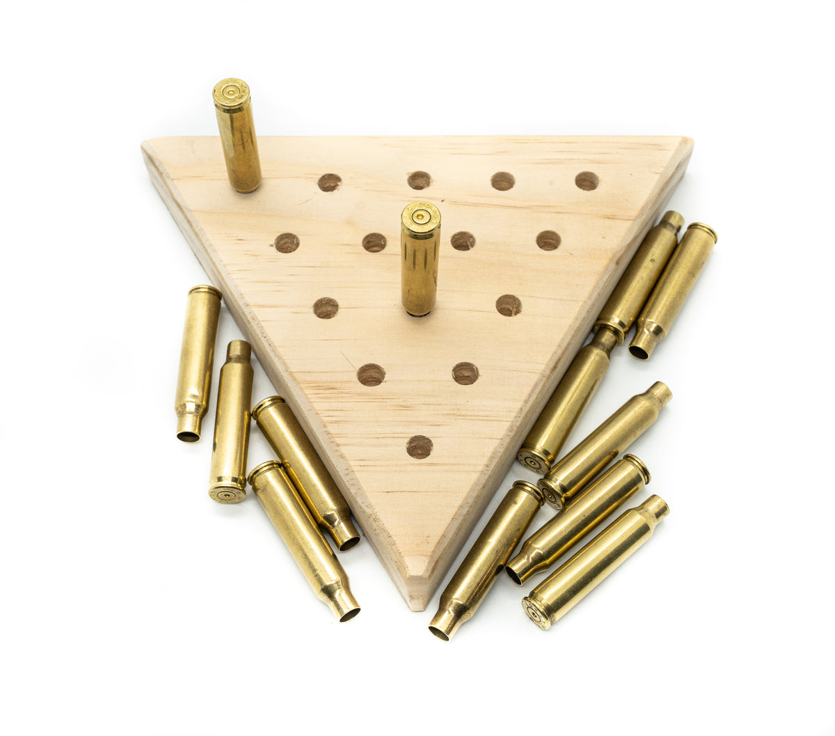 Tricky Triangle - Peg Solitaire - Bullet Peg Game Puzzle - Cracker Barrel Board Game - Wood Jumping Peg Game - Gifts For Kids