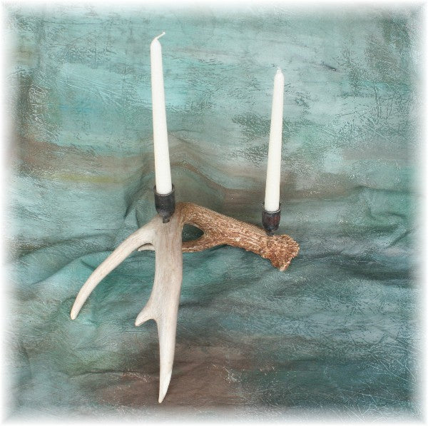 2 Cup Whitetail Antler Hand Forged Candelabra
