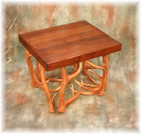 Elk Antler End Table with Walnut Top
