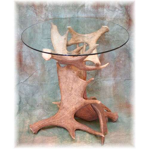 Moose Antler End Table with Glass Top