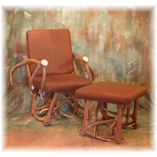 Elk Antler and Leather Arm Chair and Ottoman