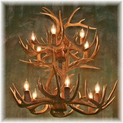 18 Antler, 12 Light Small Two Tier Whitetail Antler Chandelier