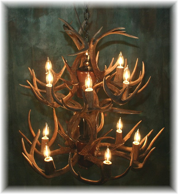 18 Antler, 12 Light Small Two Tier Whitetail Antler Chandelier